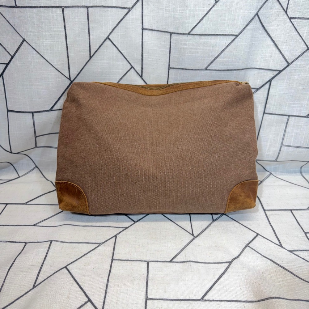 S-ZONE Toiletry Bag Large Brown Canvas Leather Trim Travel Dopp Kit D02V202111